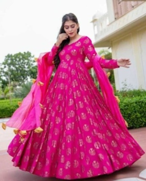 Vibrant Pink Chanderi Anarkali Suit